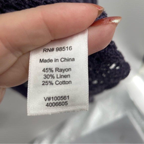 Coldwater Creek Purple Open Knit Cotton Linen Blend Long Sleeve Hi Lo Cardigan - Picture 4 of 9